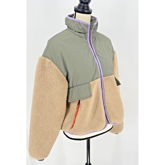 Zara Women’s Tan Beige‎ Fleece Sherpa Sage Green Zip Jacket X Small Rare - Picture 7 of 10